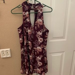 Burgundy flowered sheath dress. Lightweight.